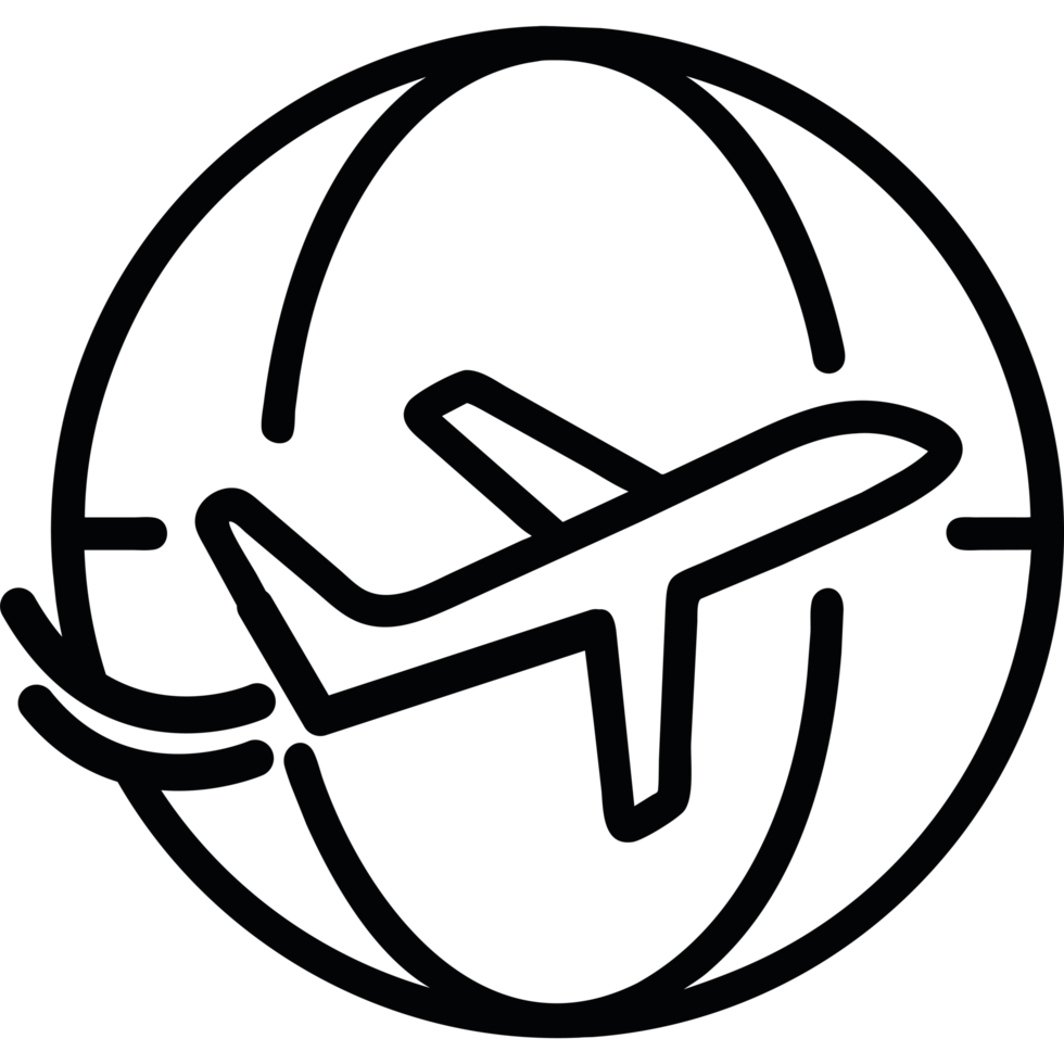 Airplane flying around the globe element icon isolated png