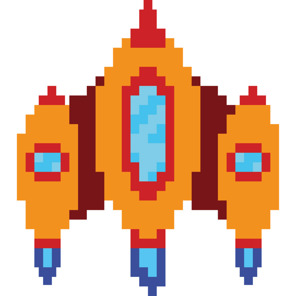 Orange and blue pixel ship element icon isolated png