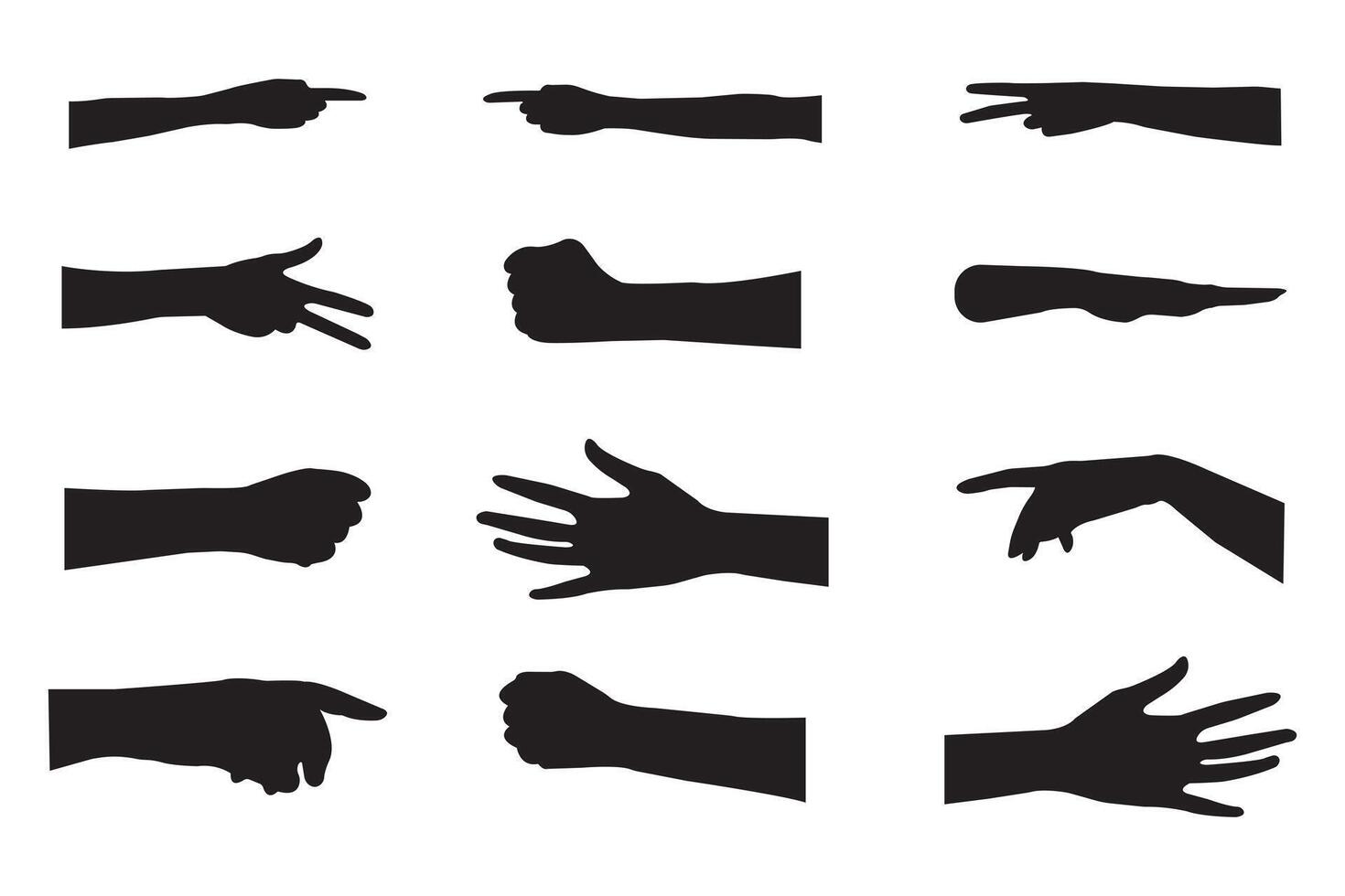 hand silhouette icon set. Hand gestures silhouettes collection. Set of different hand gestures. vector