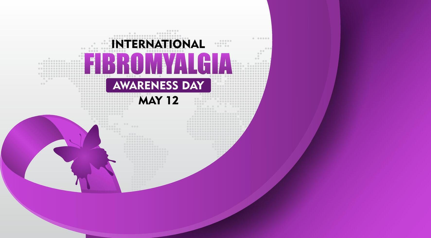 international fibromyalgia awareness day background with butterfly and ribbon vector