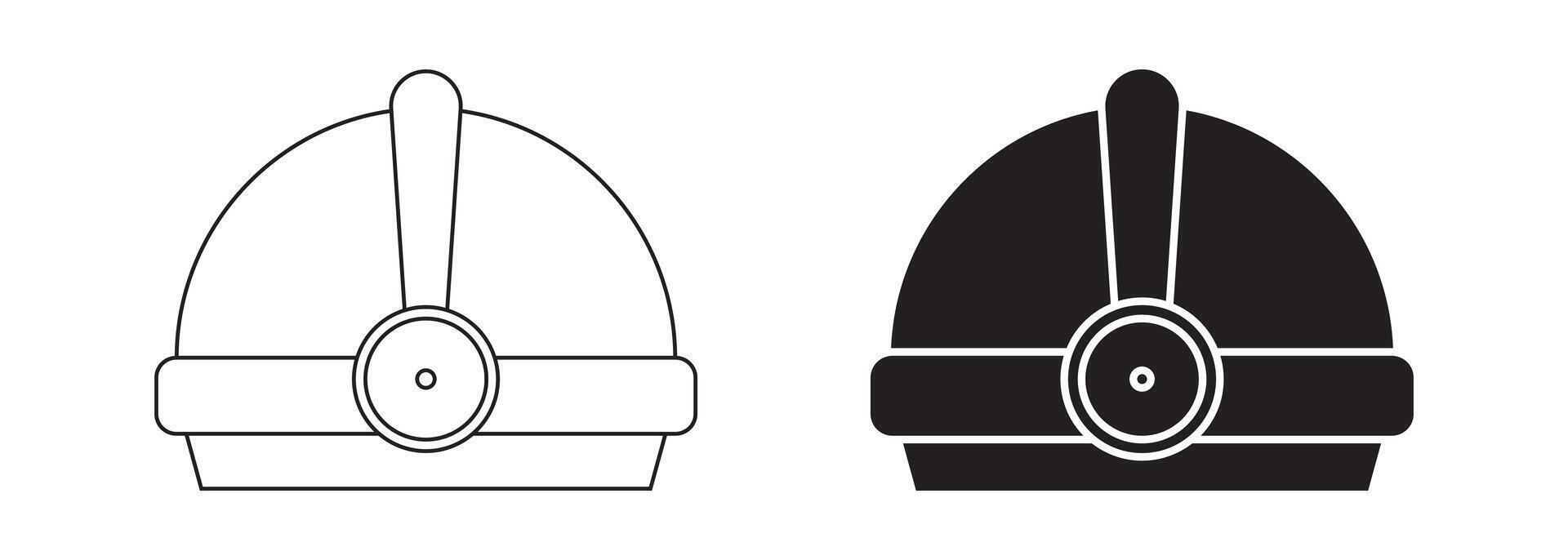 outline silhouette Headlamp attached to a helmet icon set isolated on white background vector