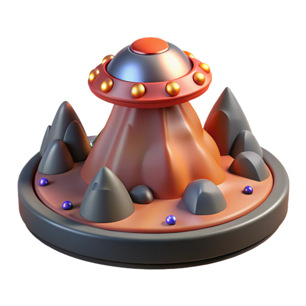 Digital Render of a UFO Landing on a Mountainous Terrain png