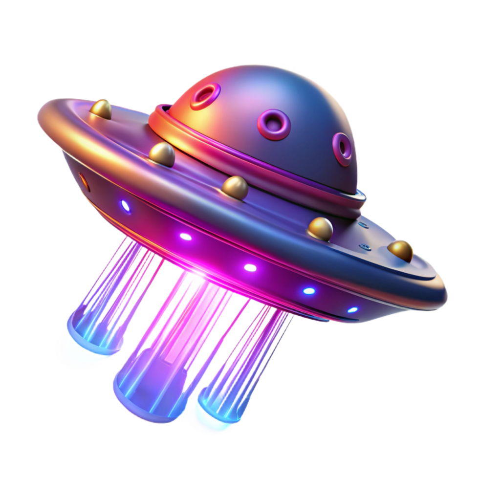 Futuristic Flying Saucer with Neon Lights and Thrusters png