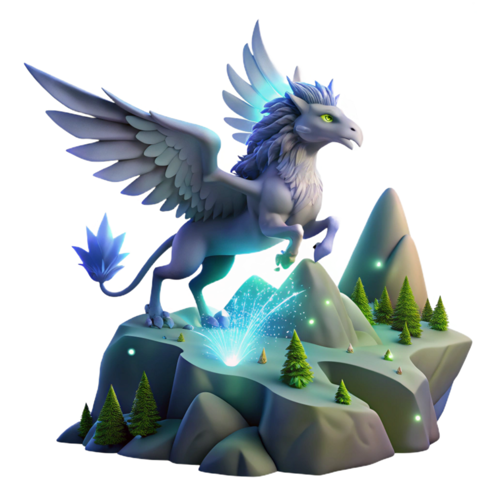 Majestic Griffin on Mountaintop with Sparkling Light Show png