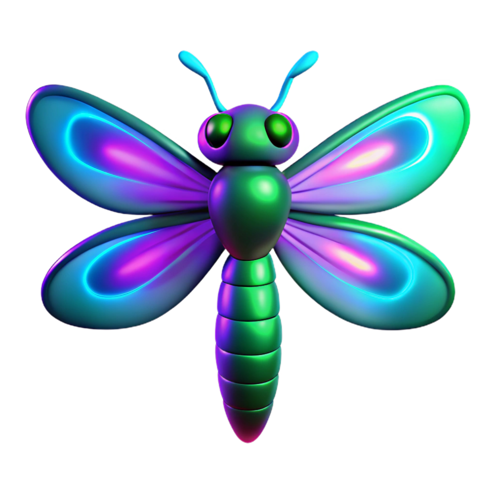 Vibrant 3D Render of a Neon Dragonfly Illustration png