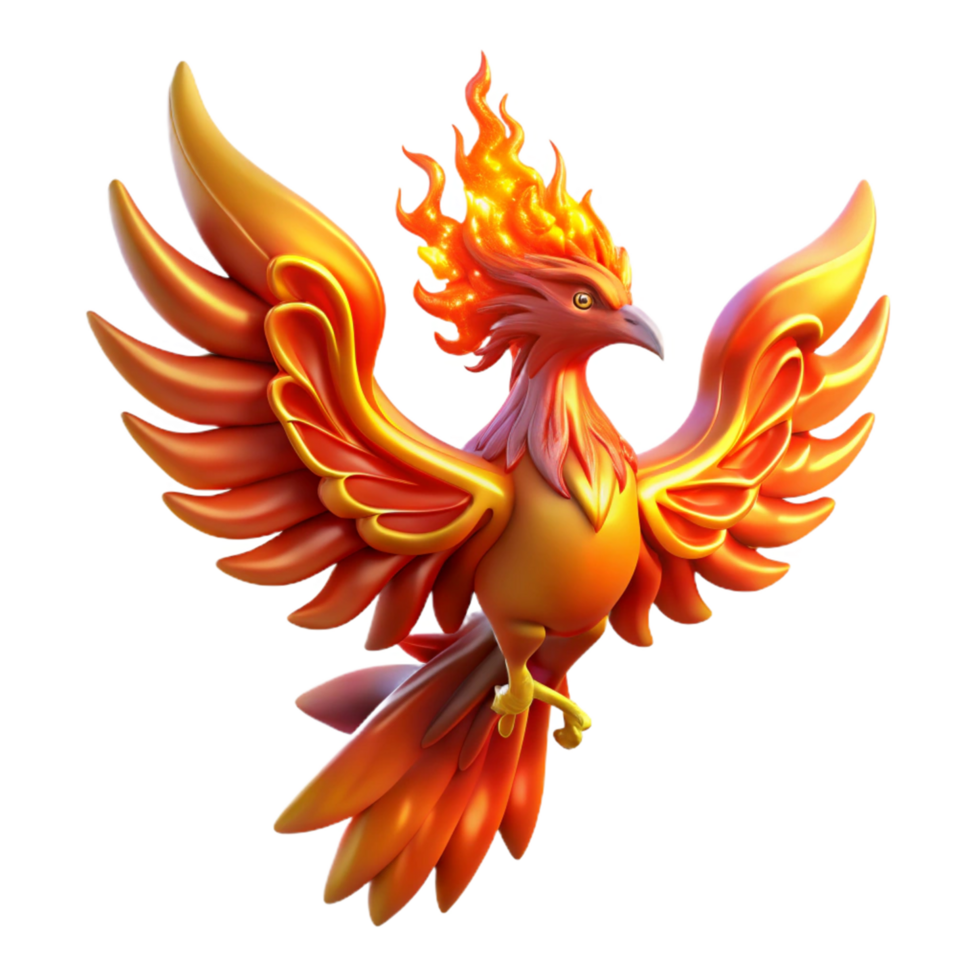 Fiery Phoenix 3D Illustration A Majestic Mythical Bird with Flaming Crest and Wings png