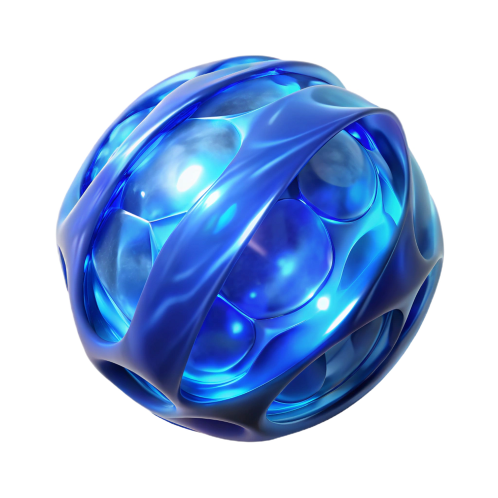 Abstract 3D Render of a Blue Glowing Sphere with Intricate Cellular Structure, Dynamic Design Element for Digital Art and Visual Effects png