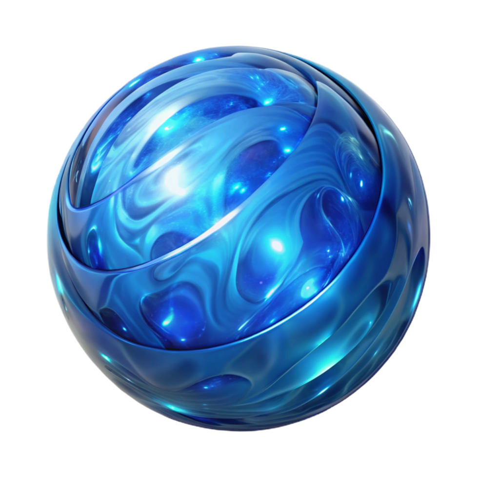 Abstract Blue Swirling Sphere 3D Render of a Glossy, Liquid Like Orb png