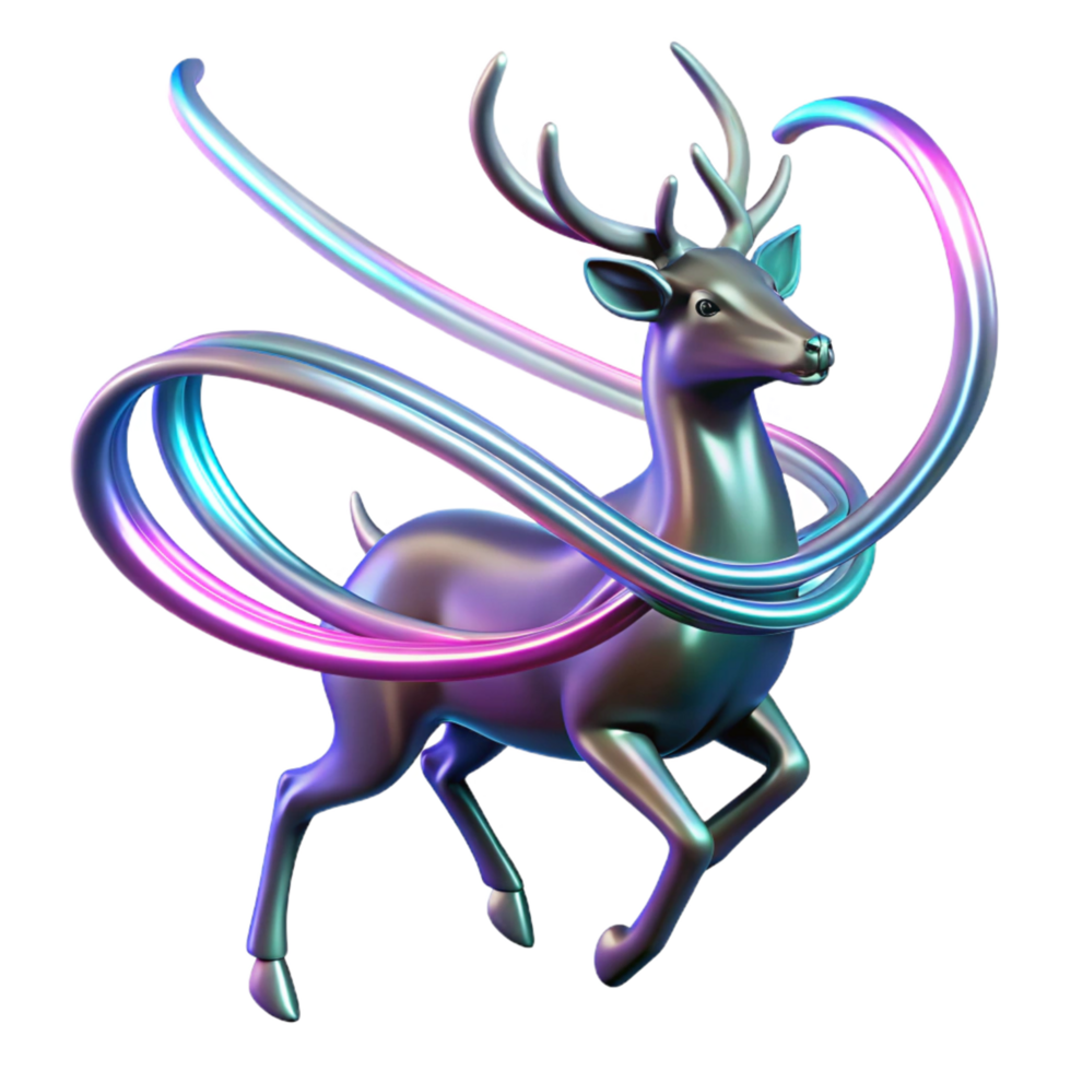 3D Render of a Reindeer with Iridescent Neon Trails Abstract Animal Art png