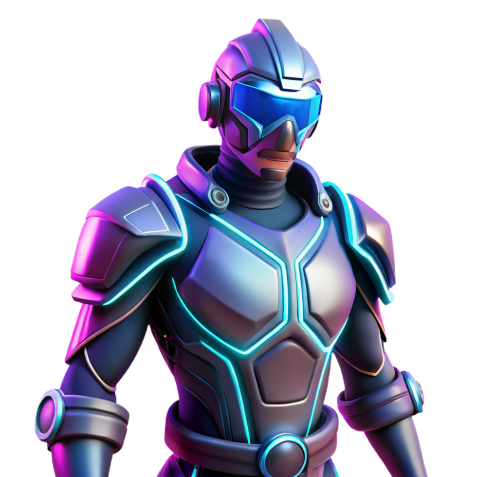 Neon Glow Futuristic Armor 3D Render Illustration A Dynamic Sci Fi Character in Vivid Colors png