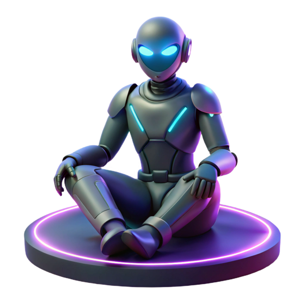 3D Render of a Robot Meditating png