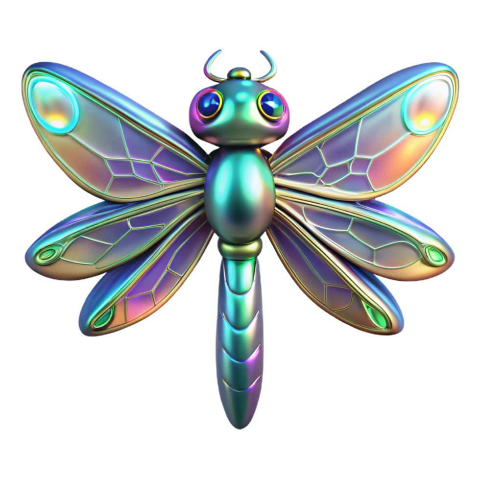 Iridescent Dragonfly 3D Render A Stunning Visual of a Jewel toned Insect with Metallic Wings png
