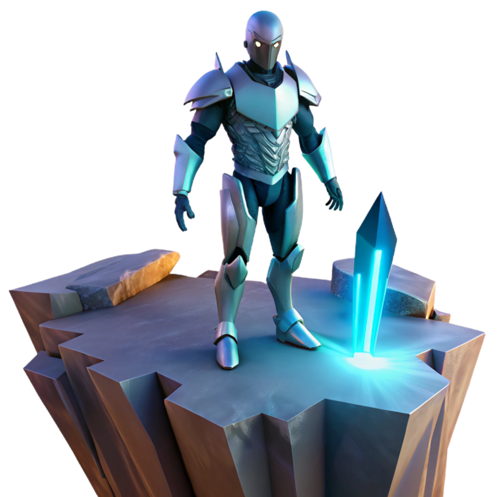 3D Render Futuristic Knight Crystal Sword png