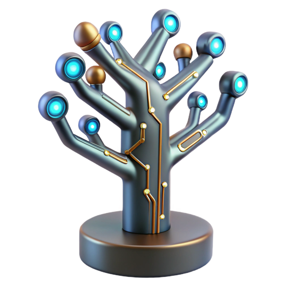 3D Render Futuristic Tech Tree Illustration png