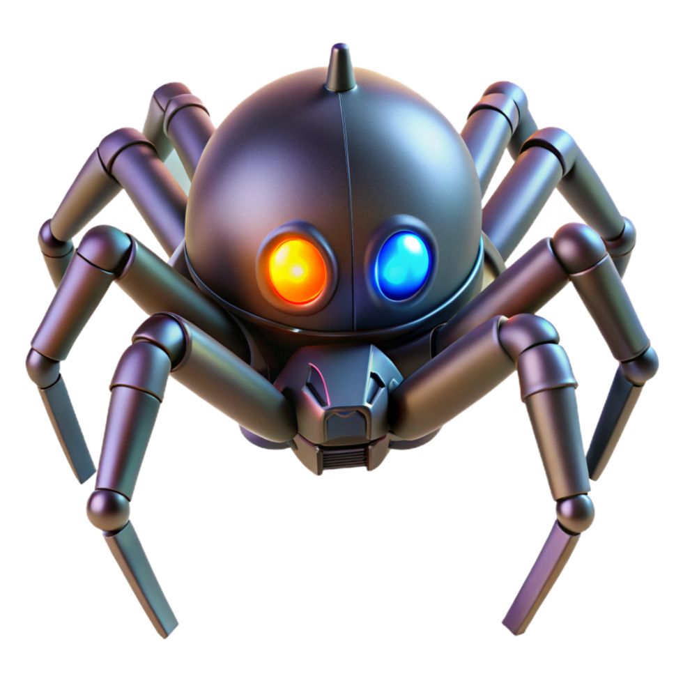3D Render of a Futuristic Robotic Spider with Illuminated Eyes png