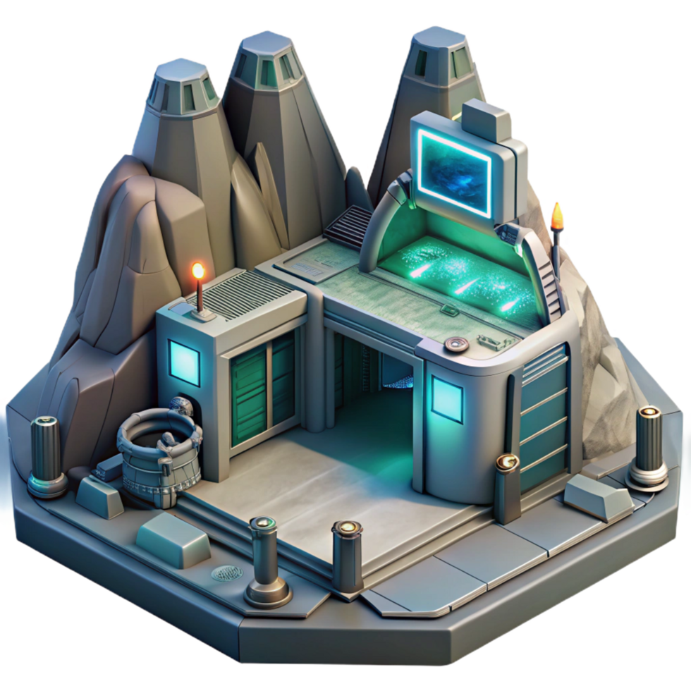 Futuristic Mountain Base 3D Render png