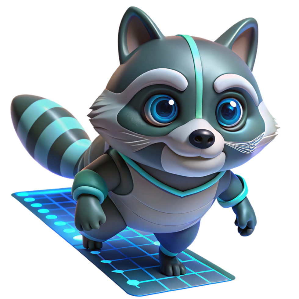 Adorable 3D Render of a Cybernetic Raccoon Character Illustration Futuristic Raccoon on a Digital Platform png