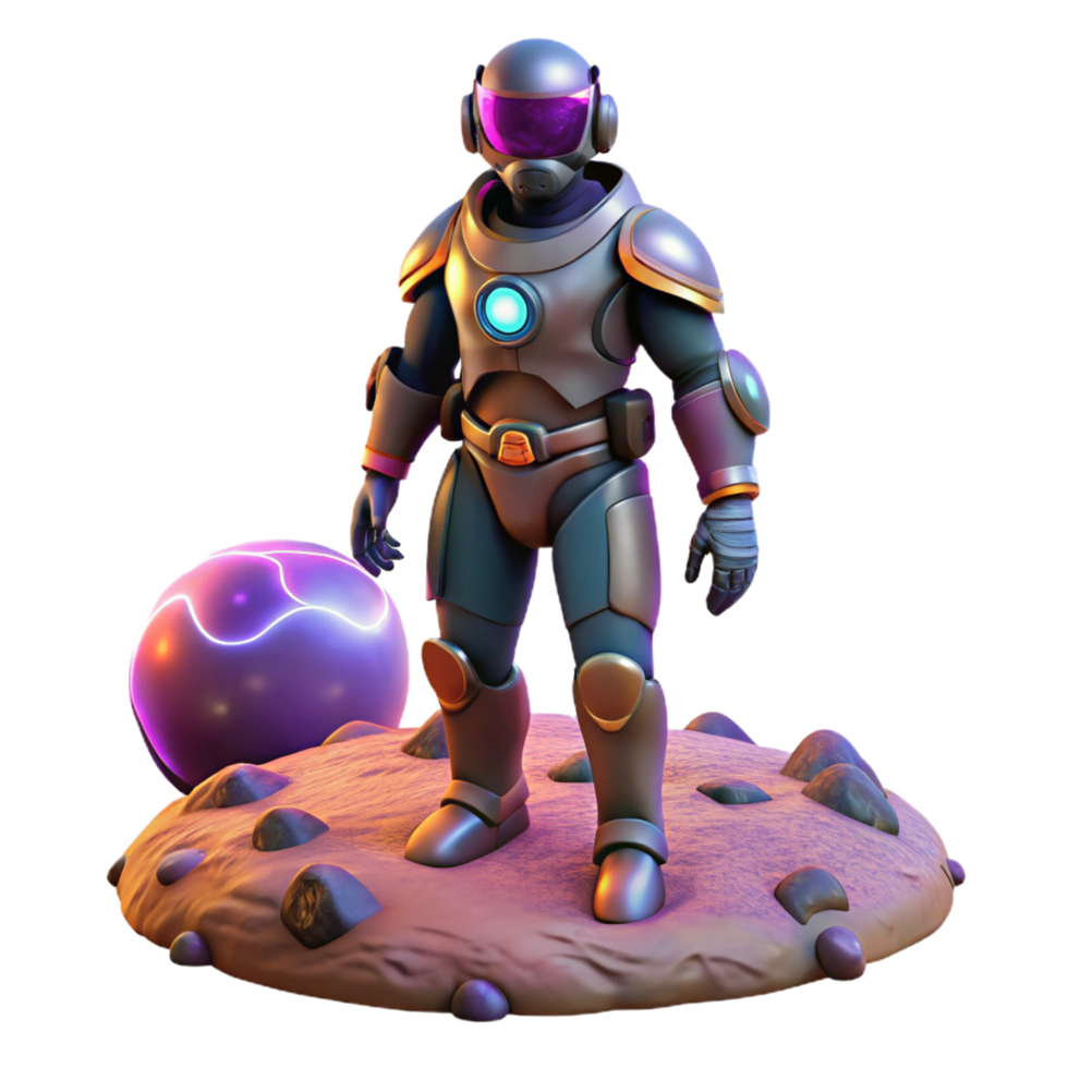 3D Render Futuristic Astronaut on Alien Planet png