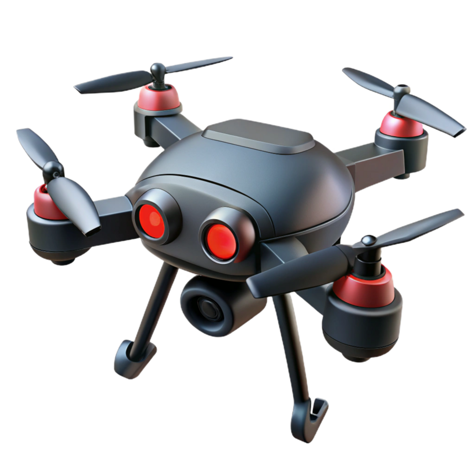 3D Model of a Futuristic Drone with Red Lights and Propellers Technology Illustration png