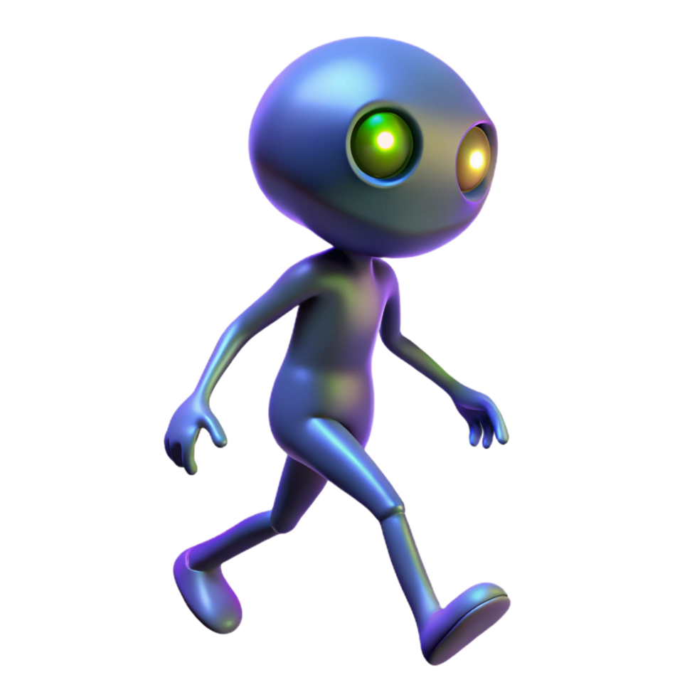 3D Render of a Walking, Shiny, Cartoon Alien png