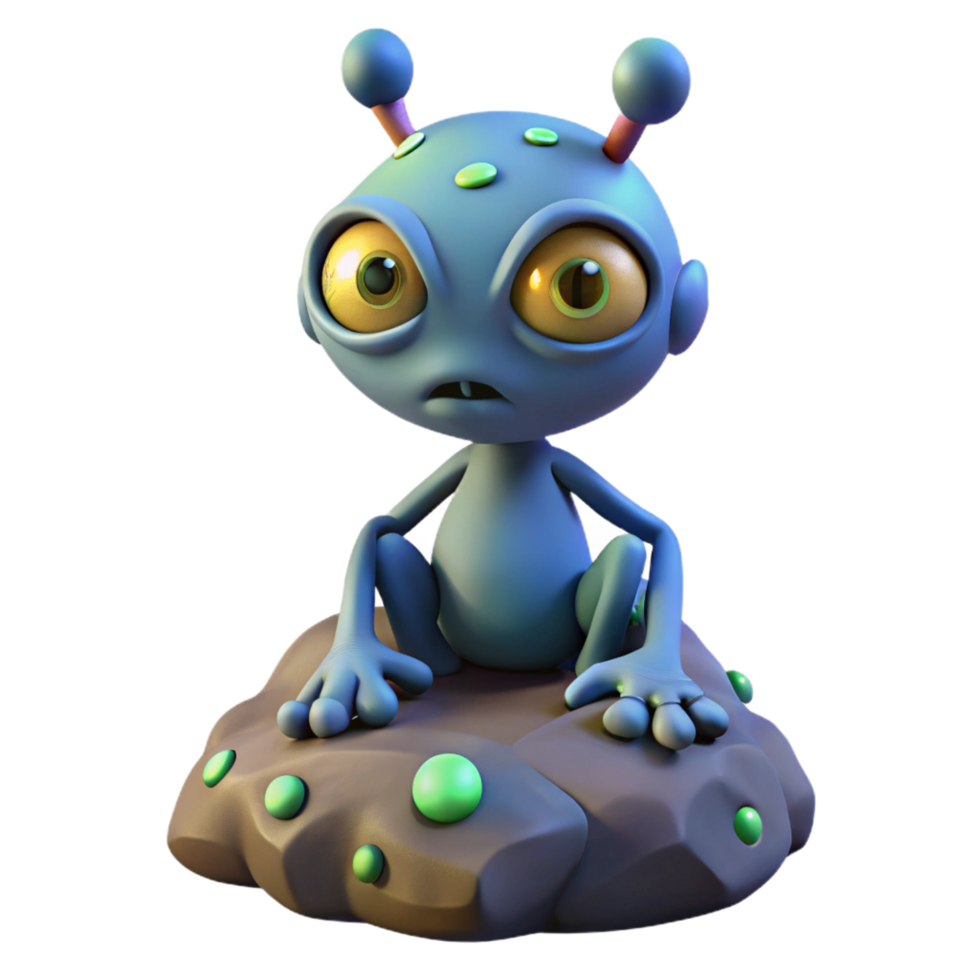 Cute 3D Alien Sitting on Rock Illustration png