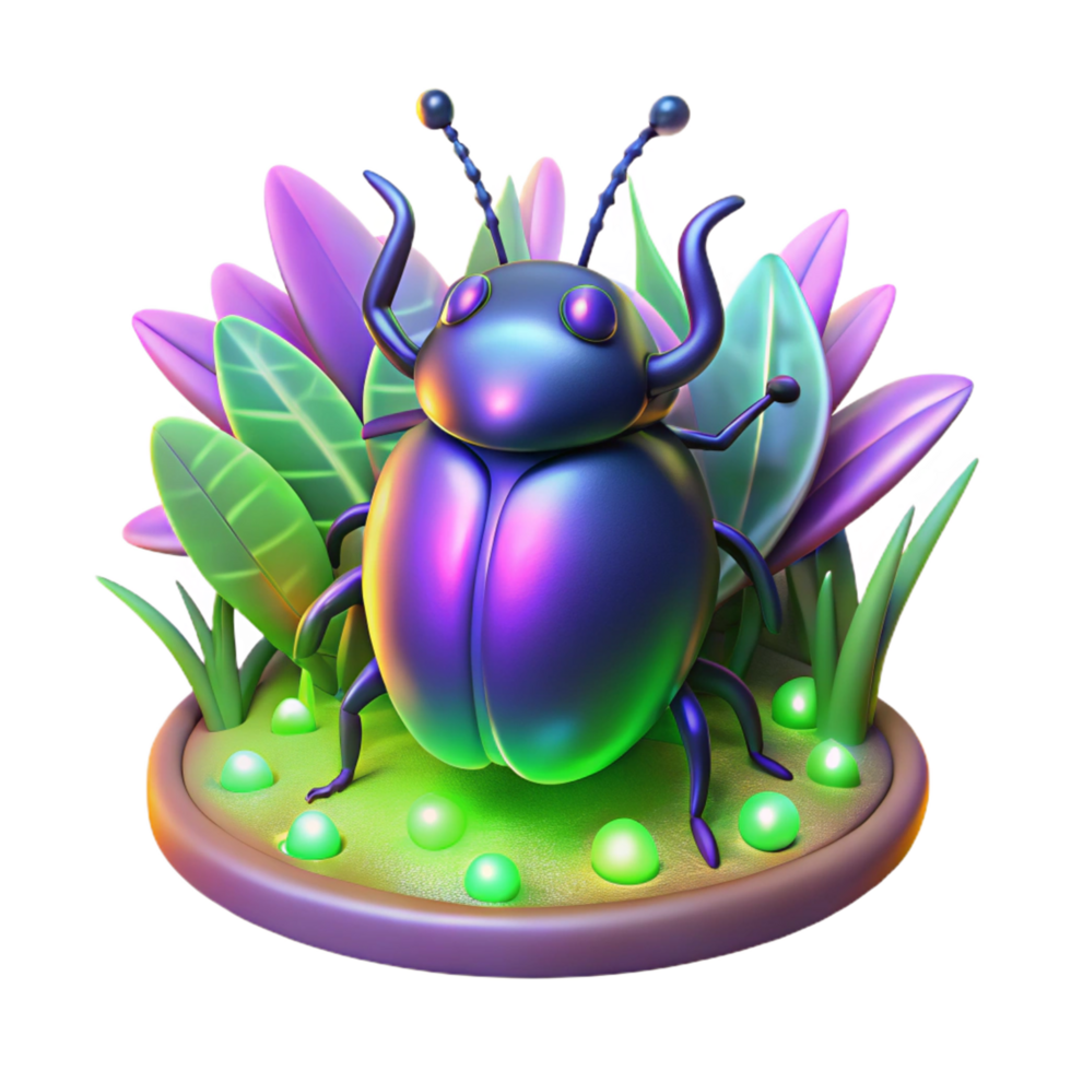 Vibrant 3D Render of a Shiny Beetle in a Lush Garden Setting png