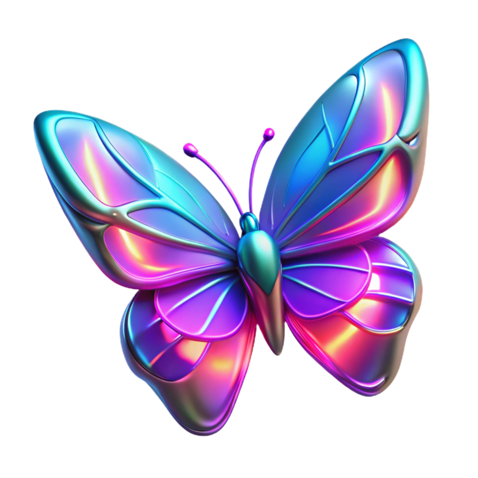Vibrant Iridescent 3D Butterfly Illustration Shiny Wings Abstract Art Graphic Resource png