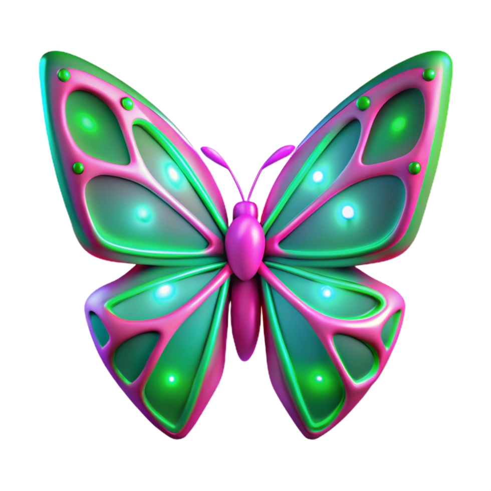 Glowing Butterfly Abstract 3D Render of Pink and Green Insect png