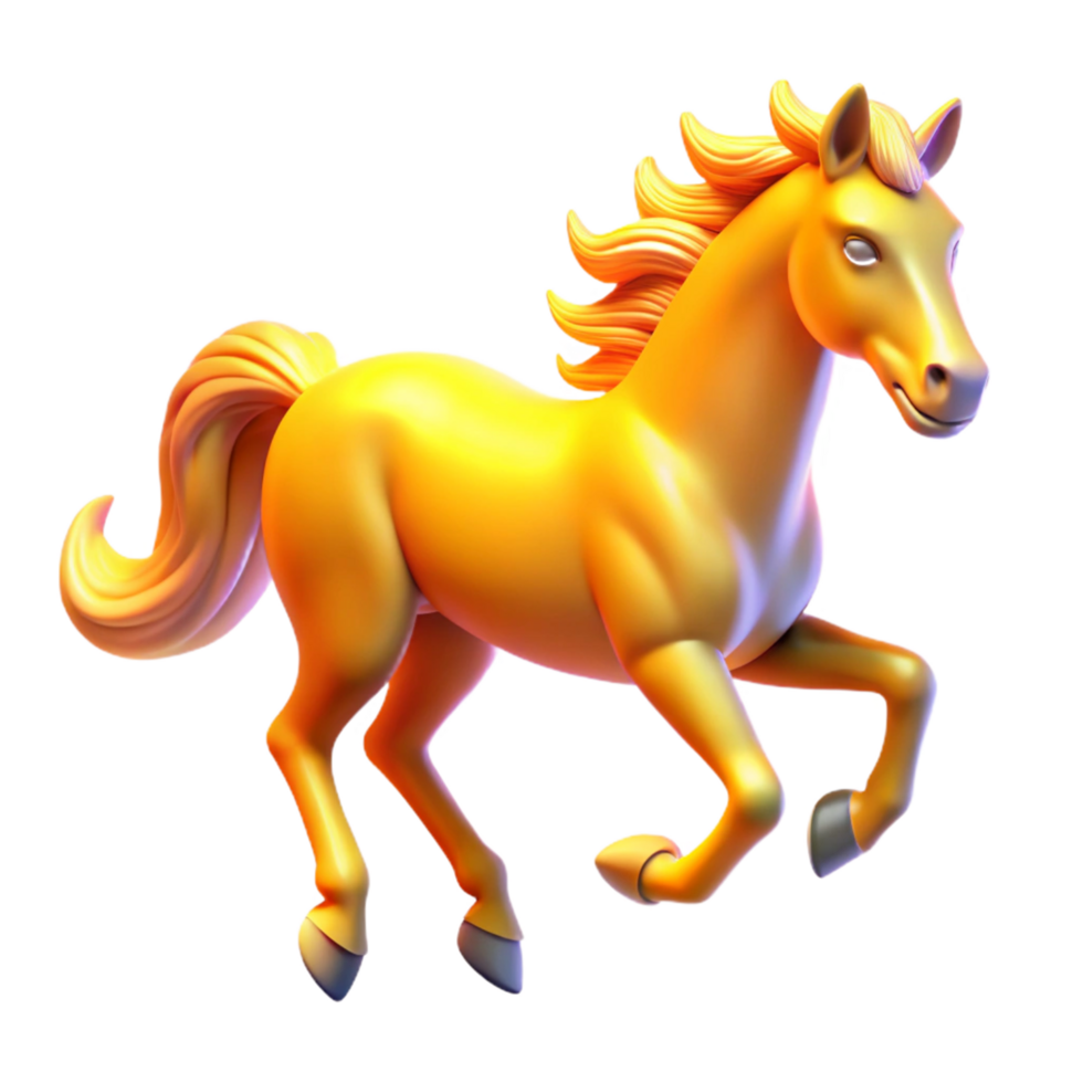 Golden Horse in Motion 3D Render Illustration A Dynamic Digital Artwork of a Running Stallion png