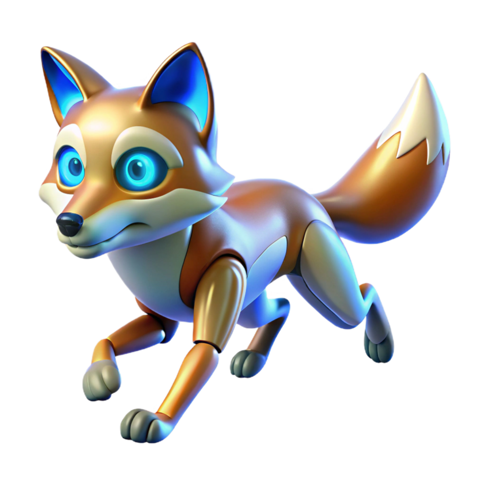 3D Render of a Golden Robotic Fox png