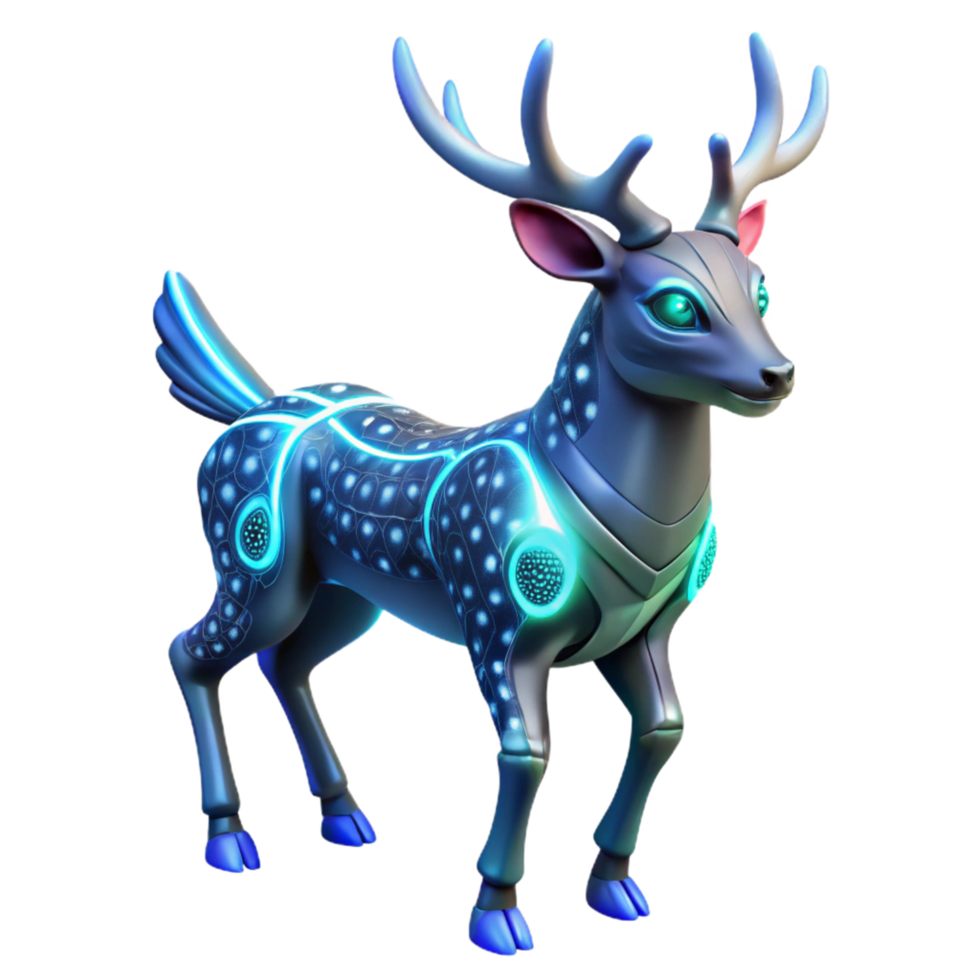 Cybernetic Deer 3D Render Futuristic Creature Design Glowing Neon Lights Digital Art png