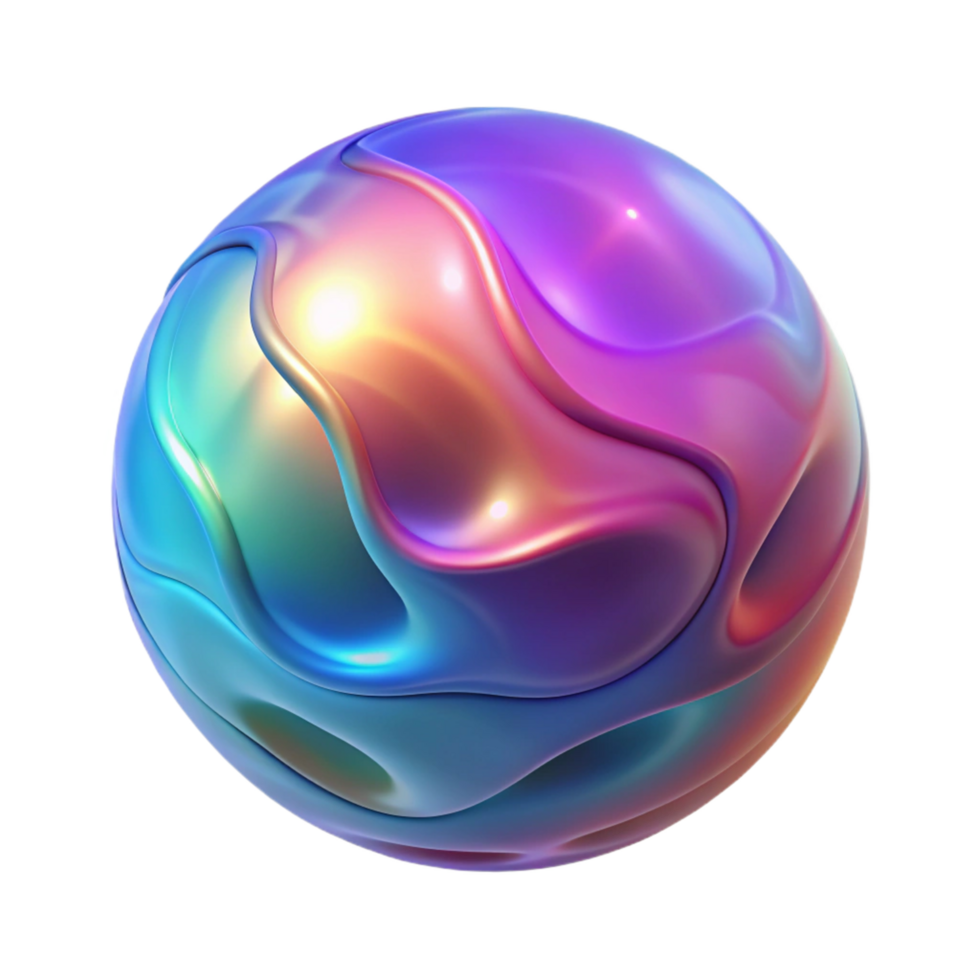 3D Abstract Sphere Background, Iridescent Fluid Waves png