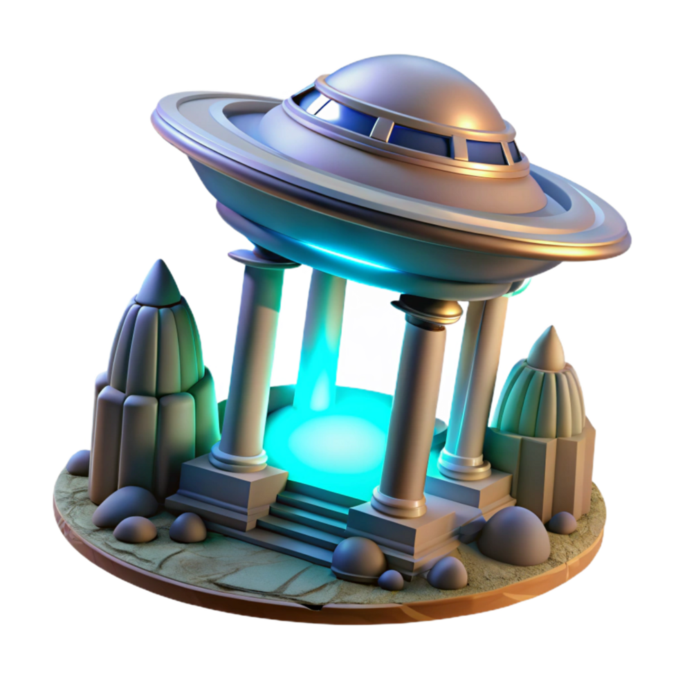 3D Render of Futuristic Temple with UFO png