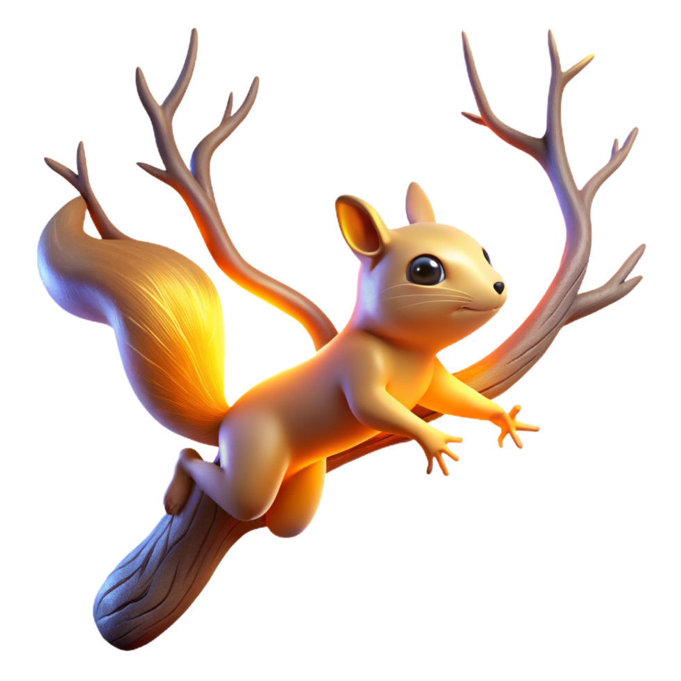 3D Render Squirrel on Branch png
