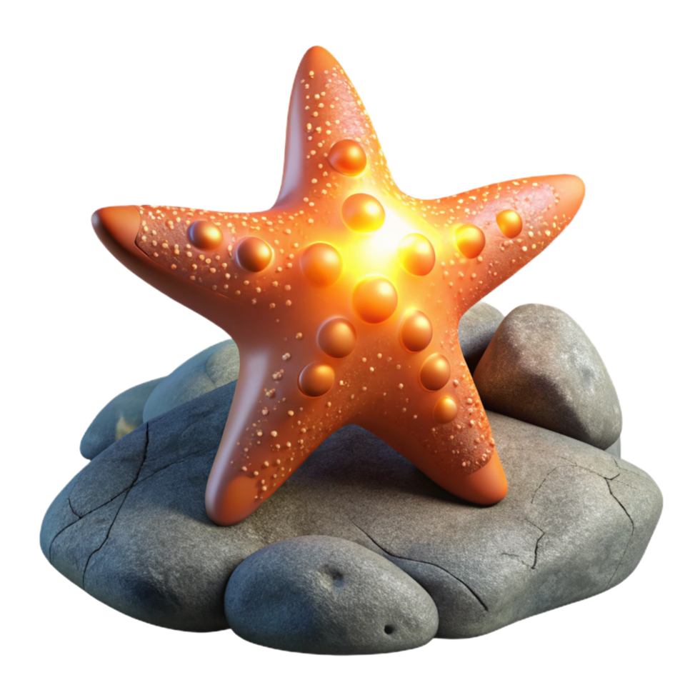 Glowing Starfish on Rocks 3D Render png