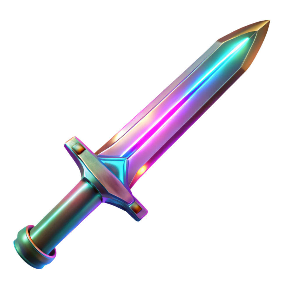 Iridescent 3D Render of a Fantasy Dagger with Glowing Blade png
