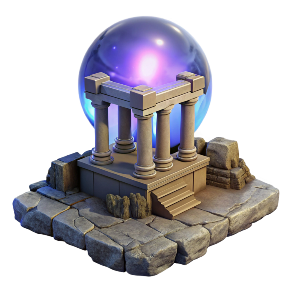 Ancient Temple with Glowing Crystal Sphere 3D Render png