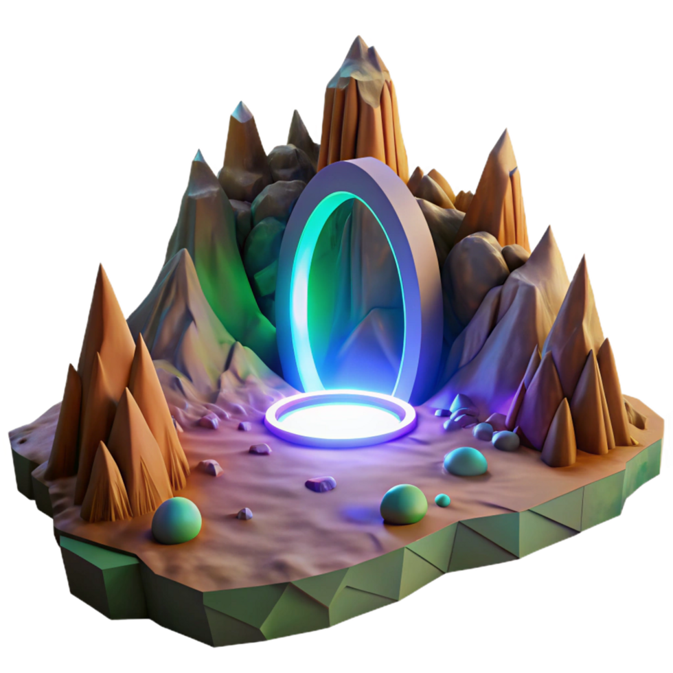Mysterious Portal in a Low Poly Mountain Landscape png