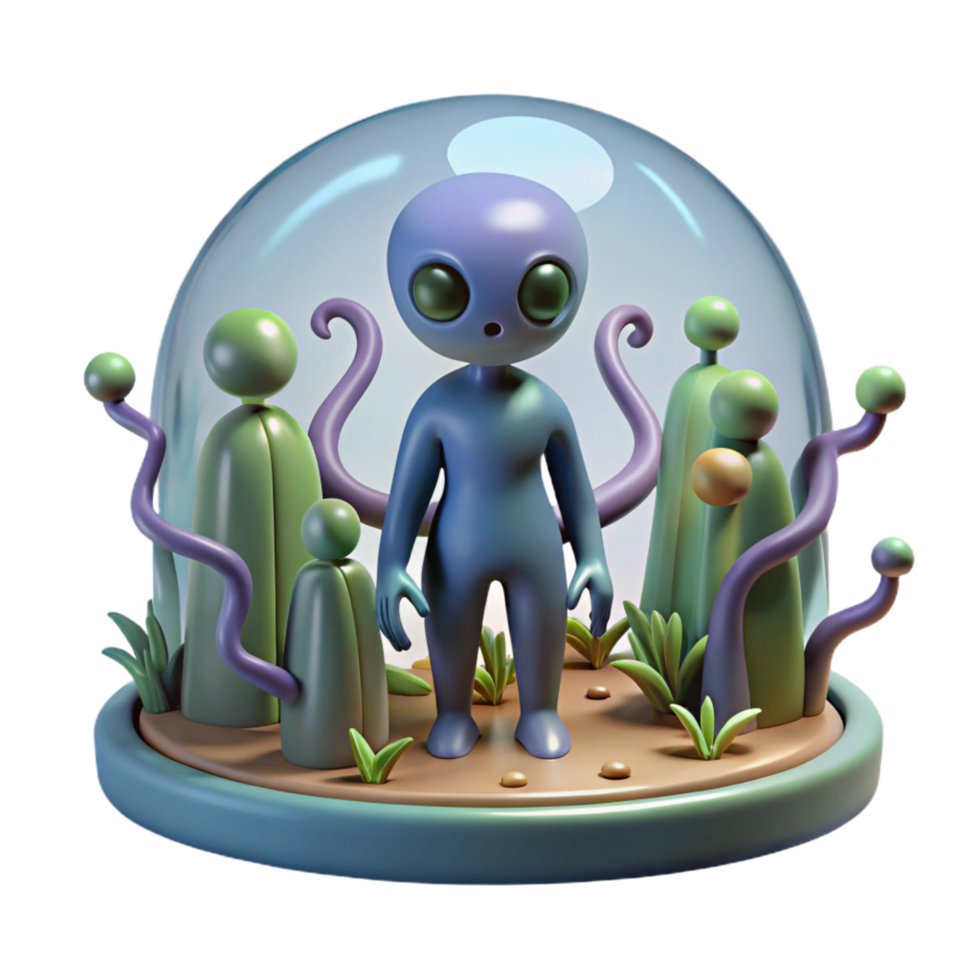 3D Render Cute Alien in a Dome png