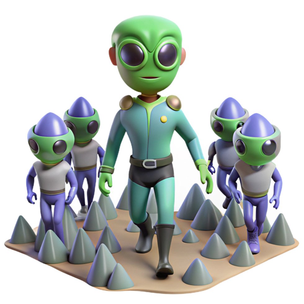 3D Cartoon Alien Leader and his Crew png