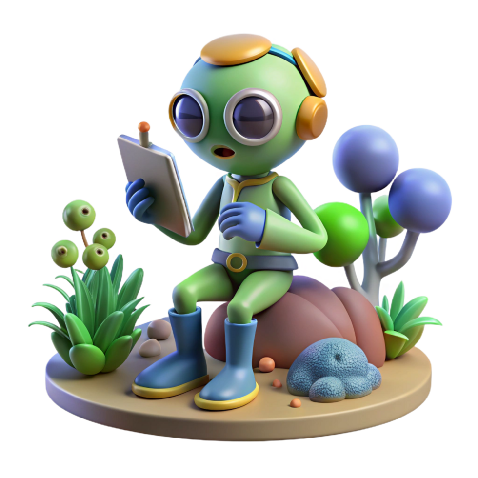 3D Render Cartoon Alien Botanist png