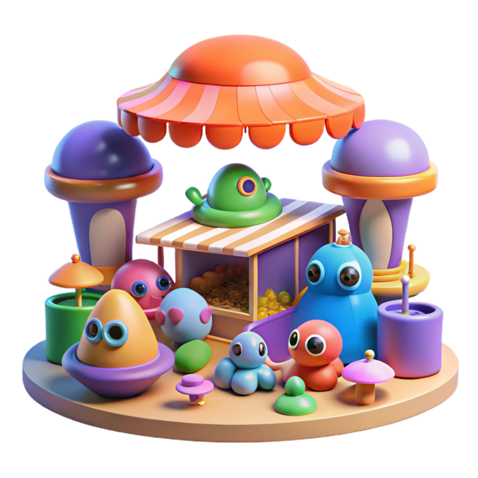 Colorful 3D Render of Alien Marketplace png