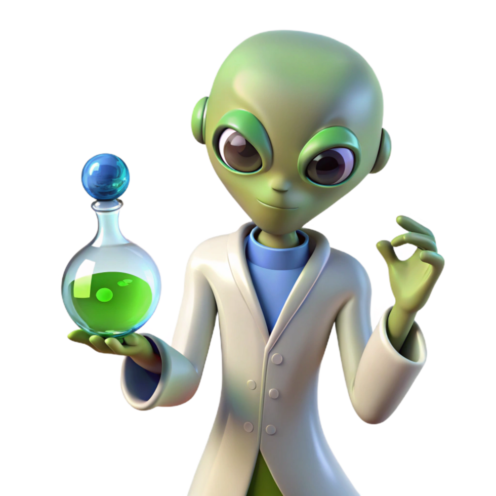 Alien Scientist 3D Render png