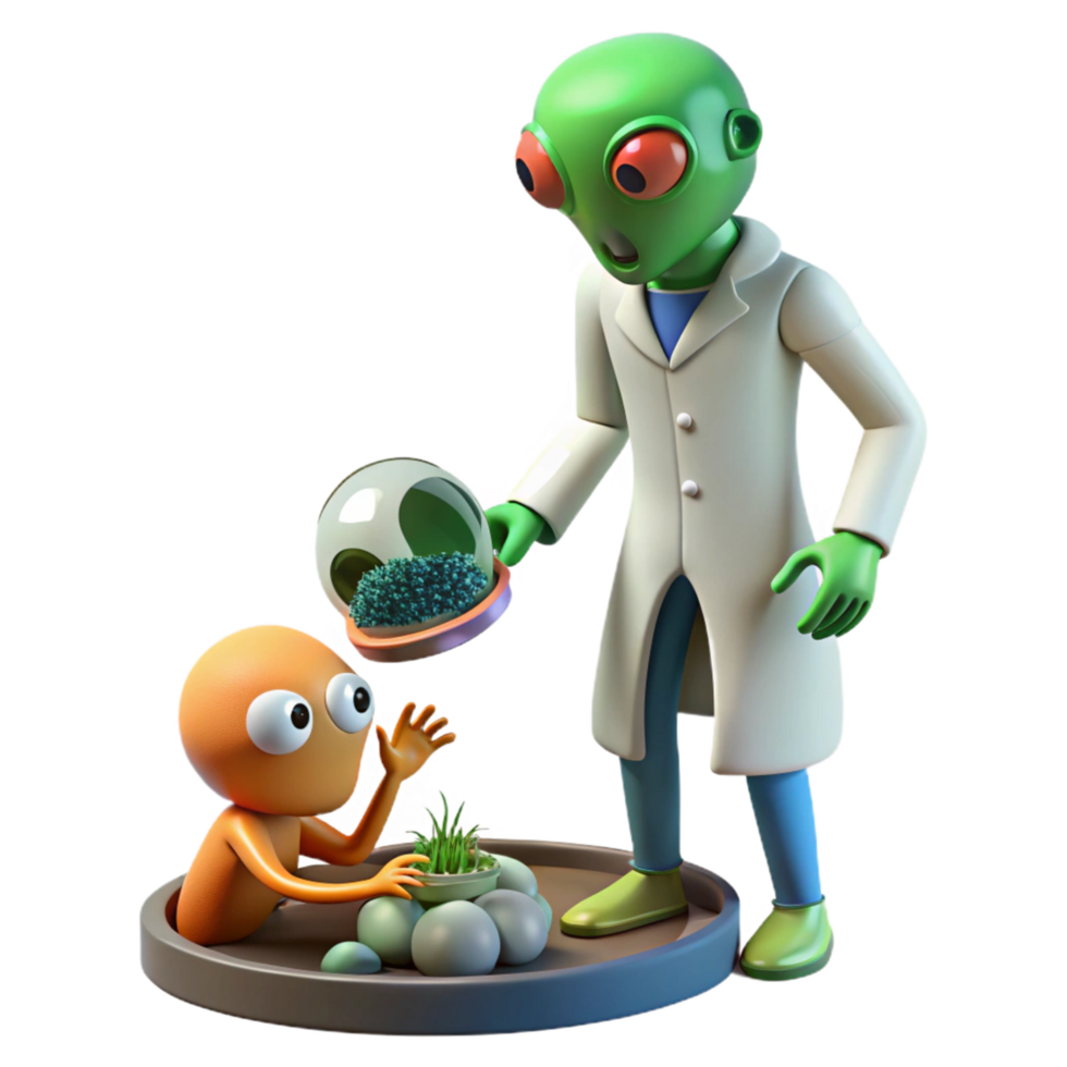 3D Render Alien Scientist and Creature png