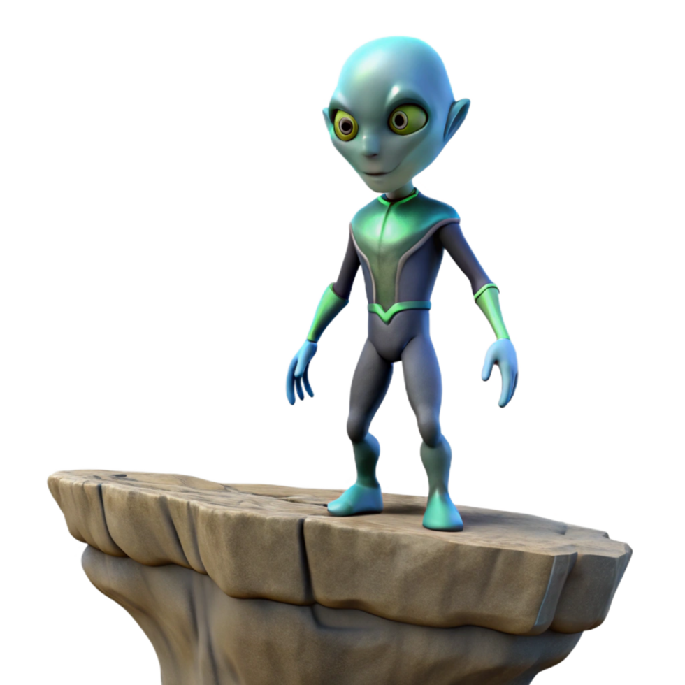 3D Render Cartoon Alien on Rock png