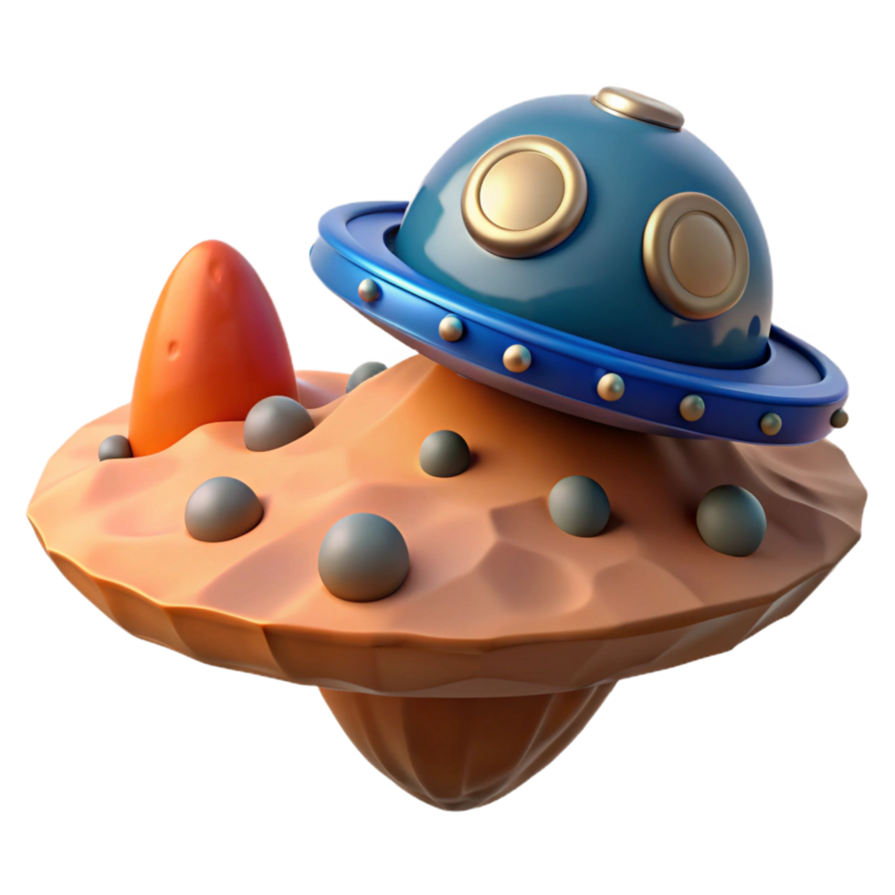 3D Render of a Spaceship Landing on an Alien Planet png