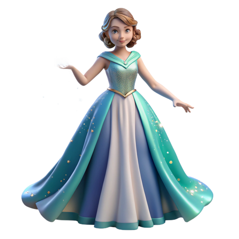 Princess in Teal Gown 3D Render png