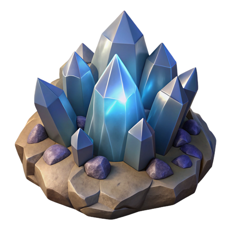 3D Render of Sparkling Blue Crystals on Rocks png