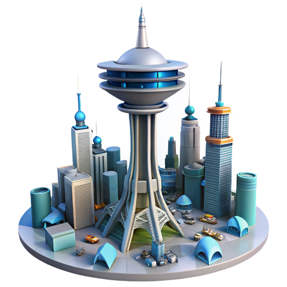 Futuristic Cityscape 3D Illustration Modern Towers and Urban Development png