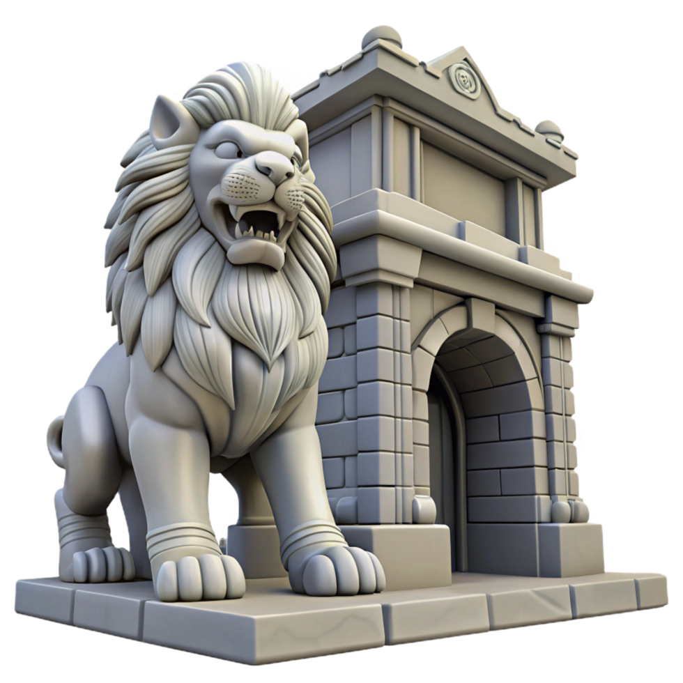 3D Render Majestic Lion Guardian Statue png